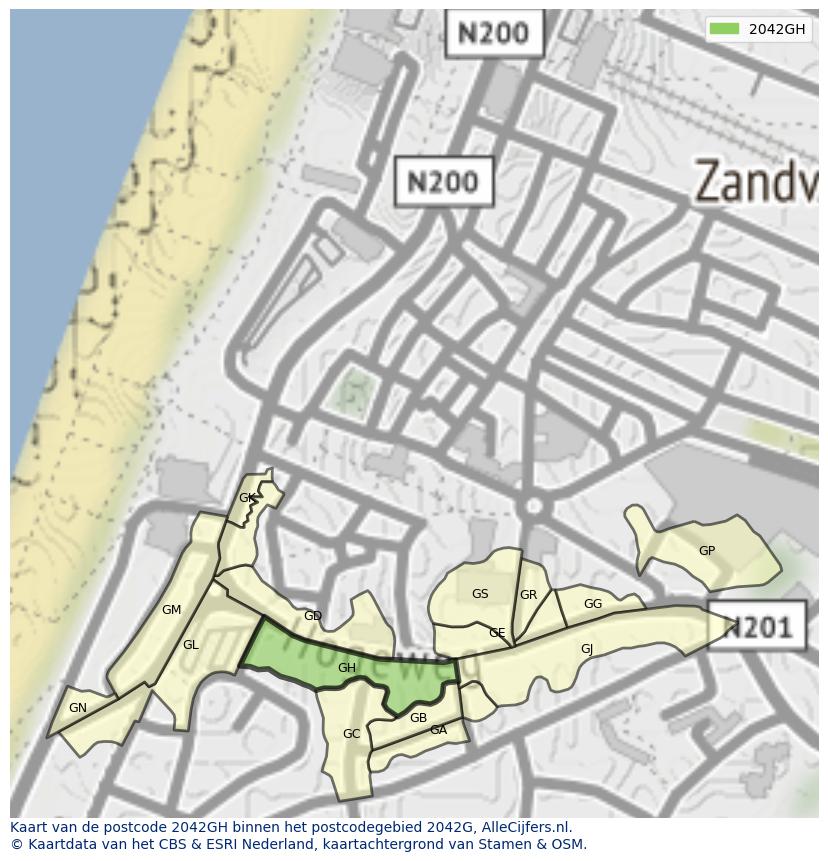 Afbeelding van het postcodegebied 2042 GH op de kaart.