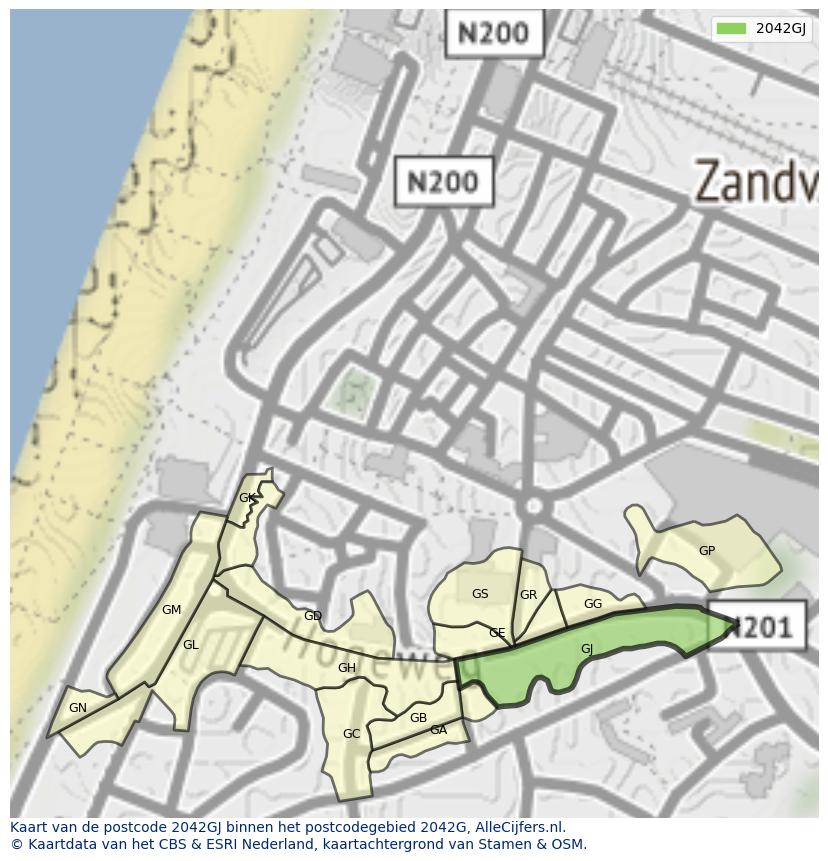 Afbeelding van het postcodegebied 2042 GJ op de kaart.