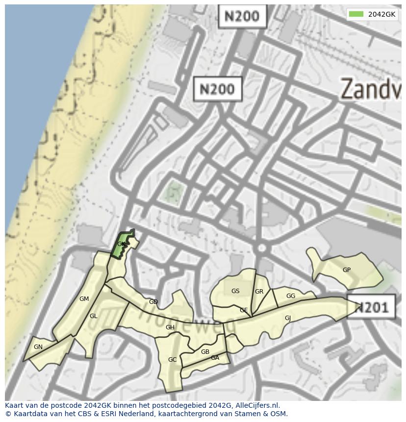 Afbeelding van het postcodegebied 2042 GK op de kaart.