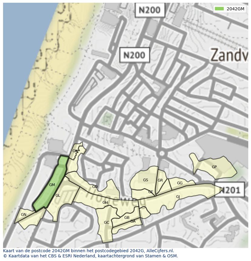 Afbeelding van het postcodegebied 2042 GM op de kaart.