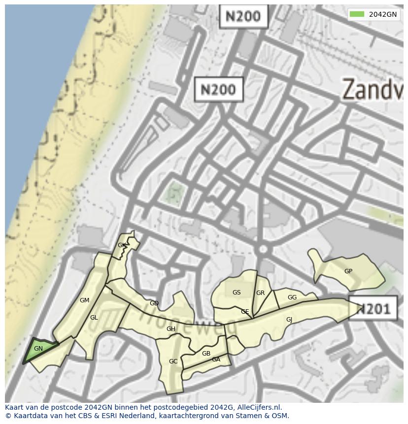 Afbeelding van het postcodegebied 2042 GN op de kaart.