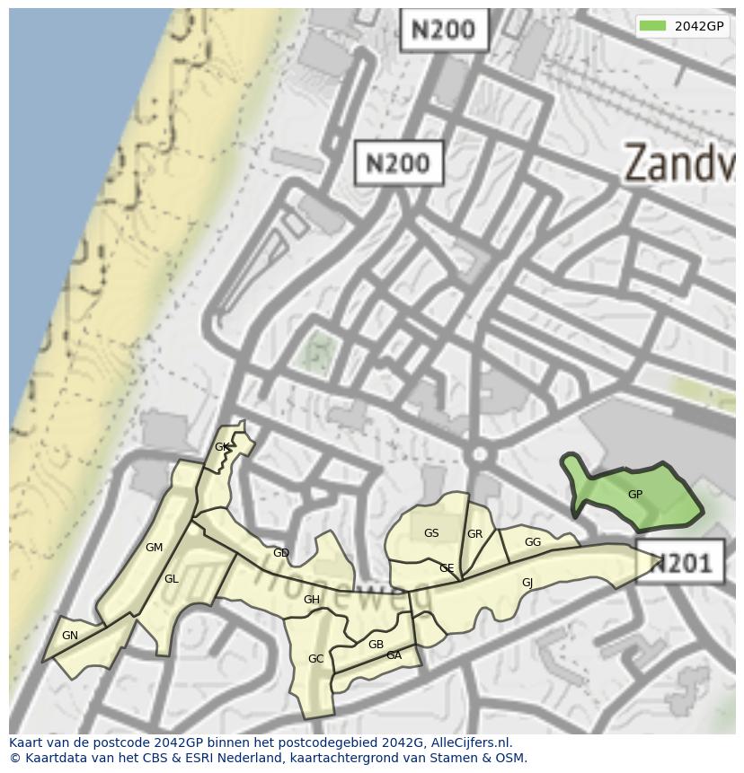Afbeelding van het postcodegebied 2042 GP op de kaart.