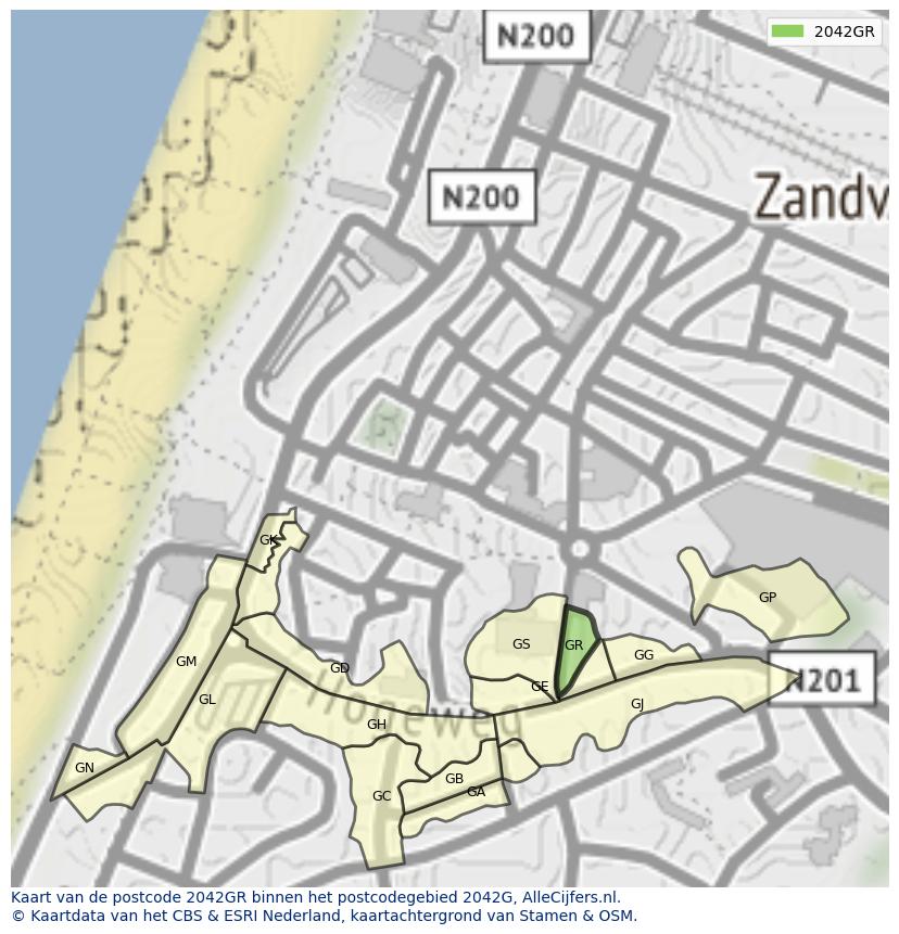 Afbeelding van het postcodegebied 2042 GR op de kaart.