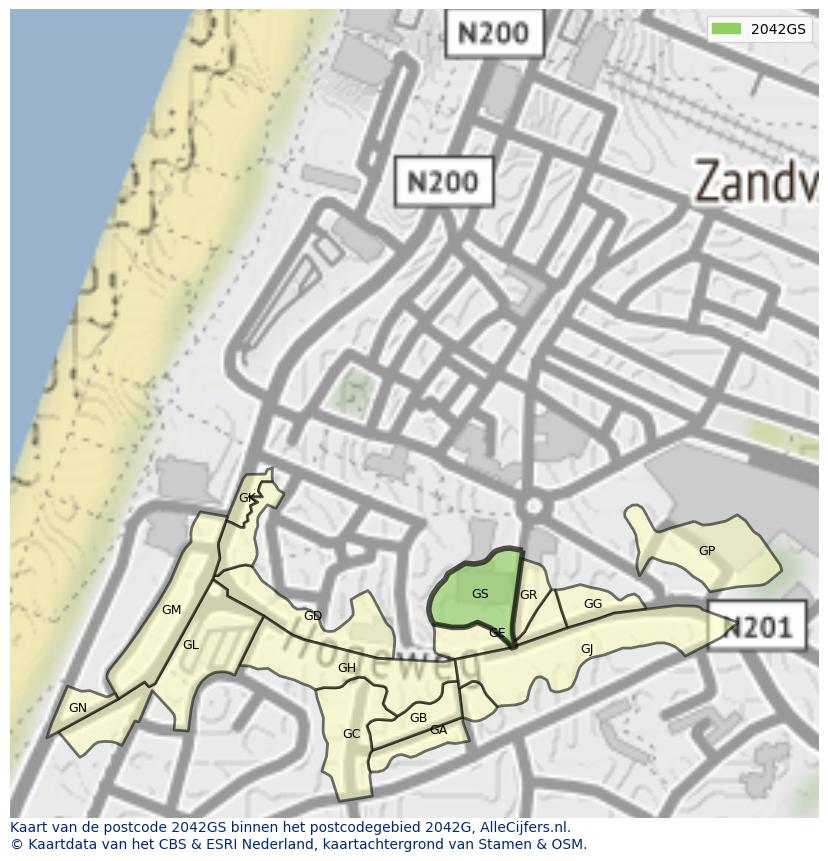 Afbeelding van het postcodegebied 2042 GS op de kaart.