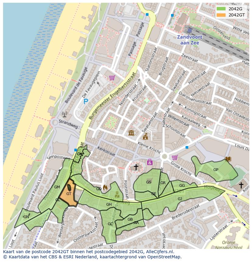 Afbeelding van het postcodegebied 2042 GT op de kaart.
