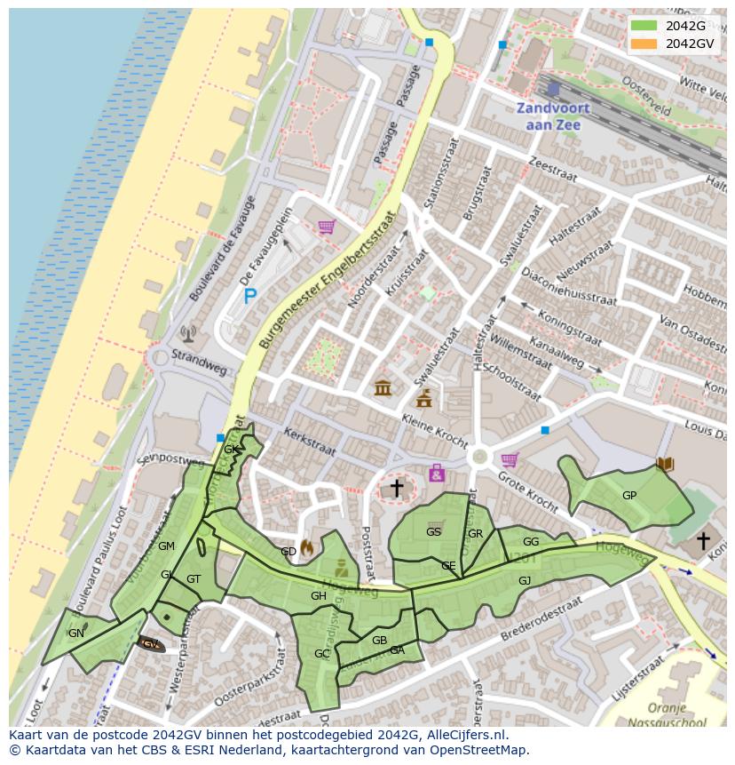 Afbeelding van het postcodegebied 2042 GV op de kaart.