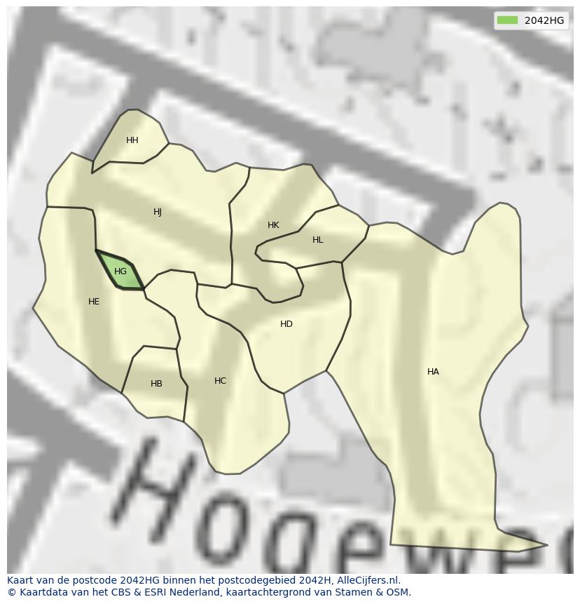Afbeelding van het postcodegebied 2042 HG op de kaart.