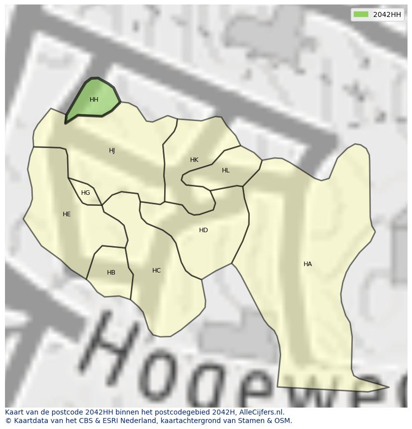 Afbeelding van het postcodegebied 2042 HH op de kaart.