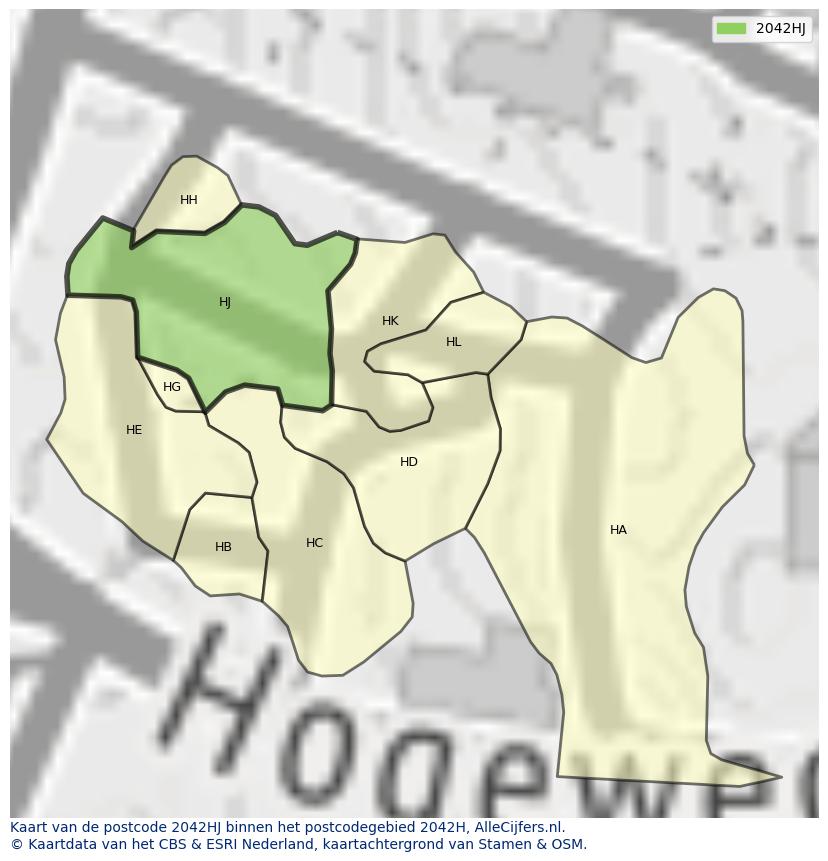 Afbeelding van het postcodegebied 2042 HJ op de kaart.
