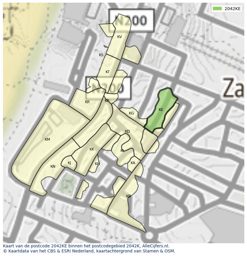 Afbeelding van het postcodegebied 2042 KE op de kaart.