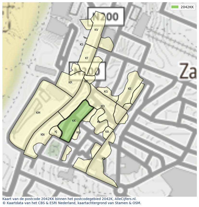 Afbeelding van het postcodegebied 2042 KK op de kaart.