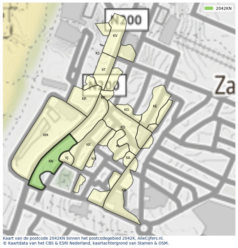 Afbeelding van het postcodegebied 2042 KN op de kaart.