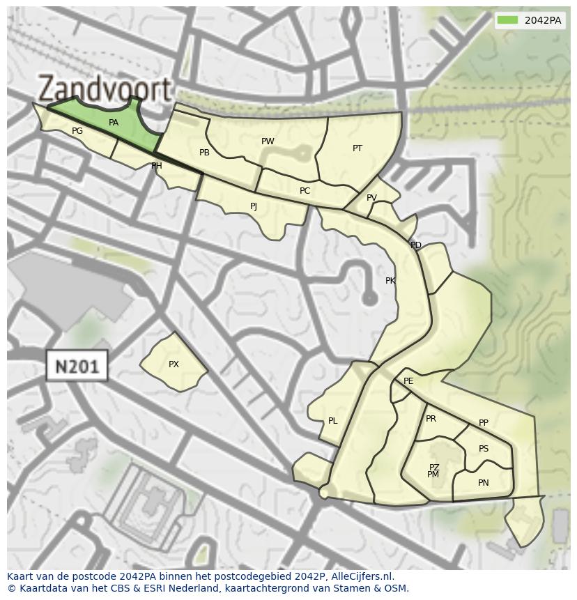 Afbeelding van het postcodegebied 2042 PA op de kaart.