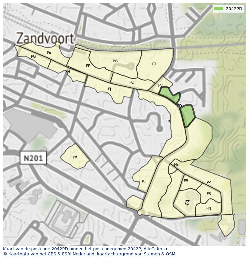 Afbeelding van het postcodegebied 2042 PD op de kaart.