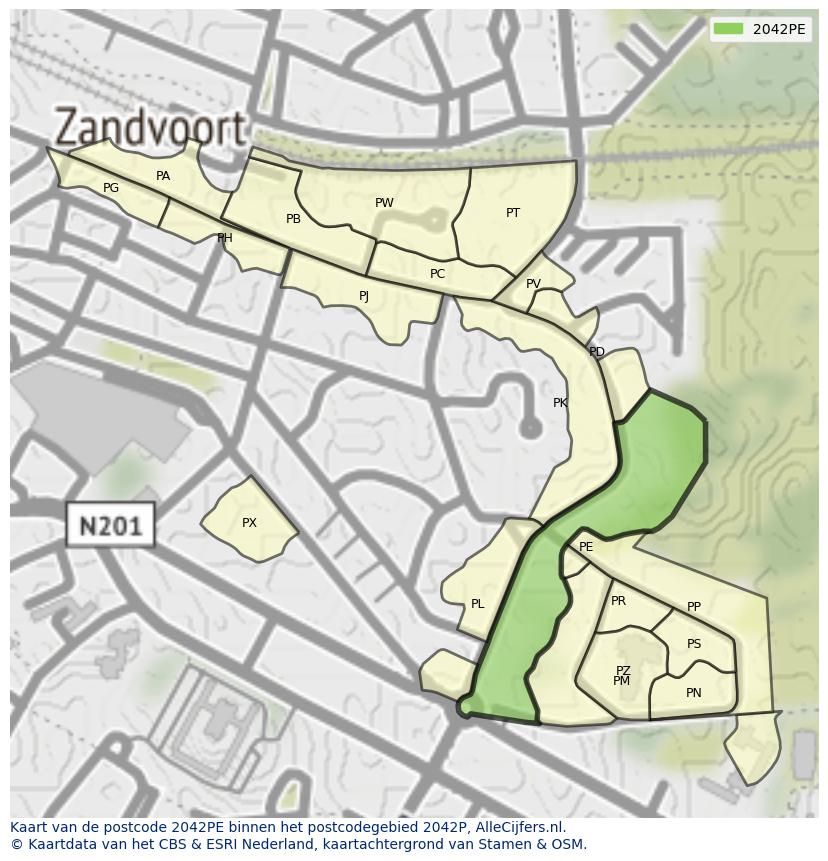 Afbeelding van het postcodegebied 2042 PE op de kaart.