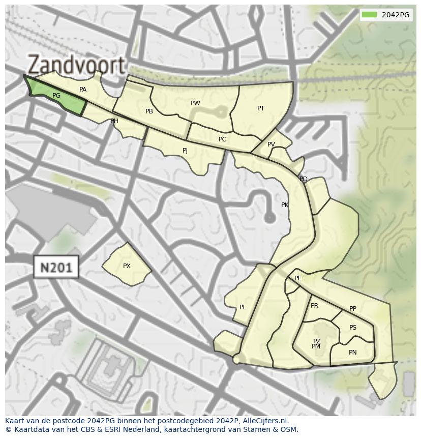 Afbeelding van het postcodegebied 2042 PG op de kaart.