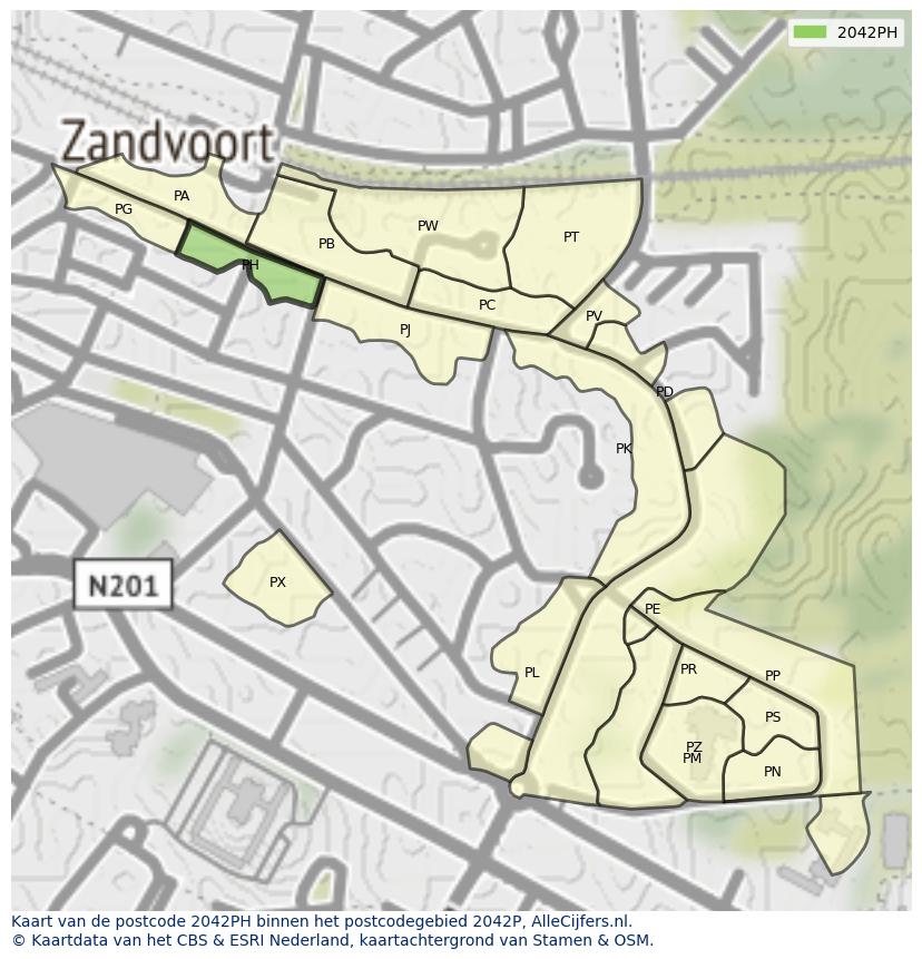 Afbeelding van het postcodegebied 2042 PH op de kaart.