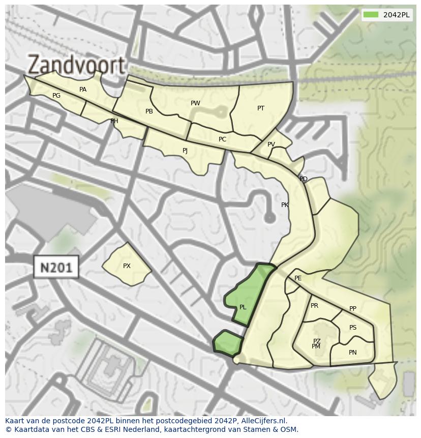 Afbeelding van het postcodegebied 2042 PL op de kaart.