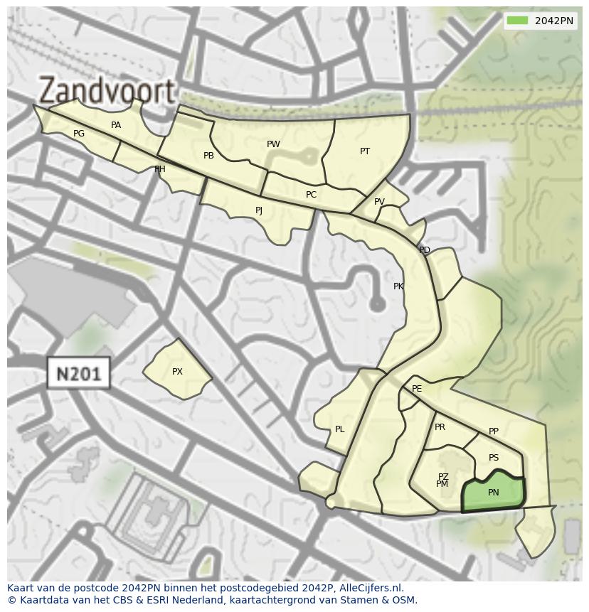 Afbeelding van het postcodegebied 2042 PN op de kaart.