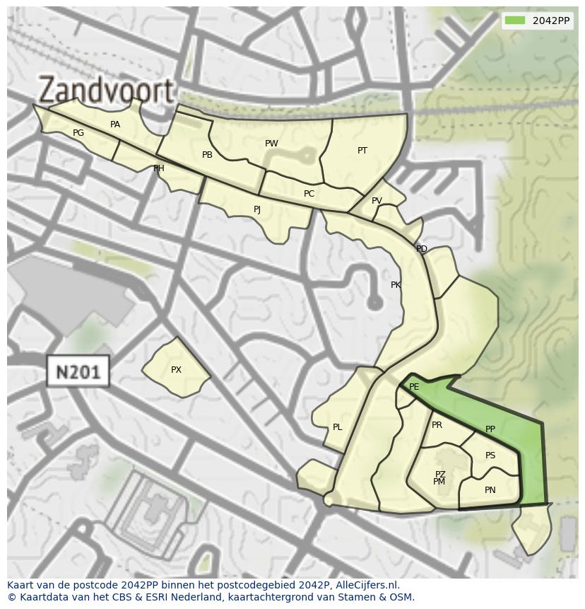 Afbeelding van het postcodegebied 2042 PP op de kaart.