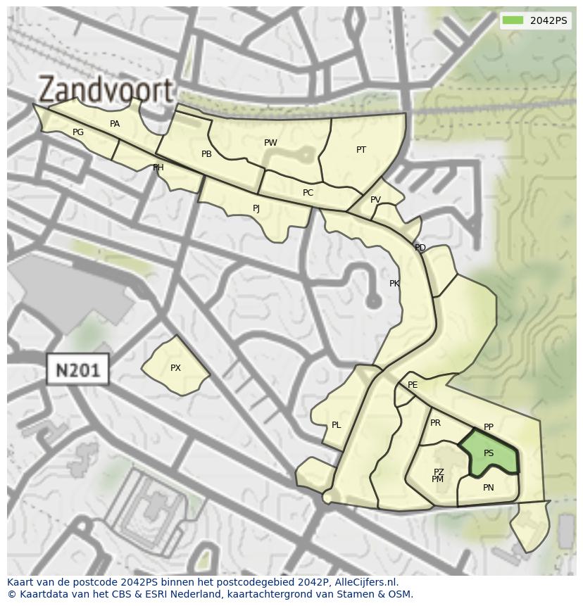 Afbeelding van het postcodegebied 2042 PS op de kaart.