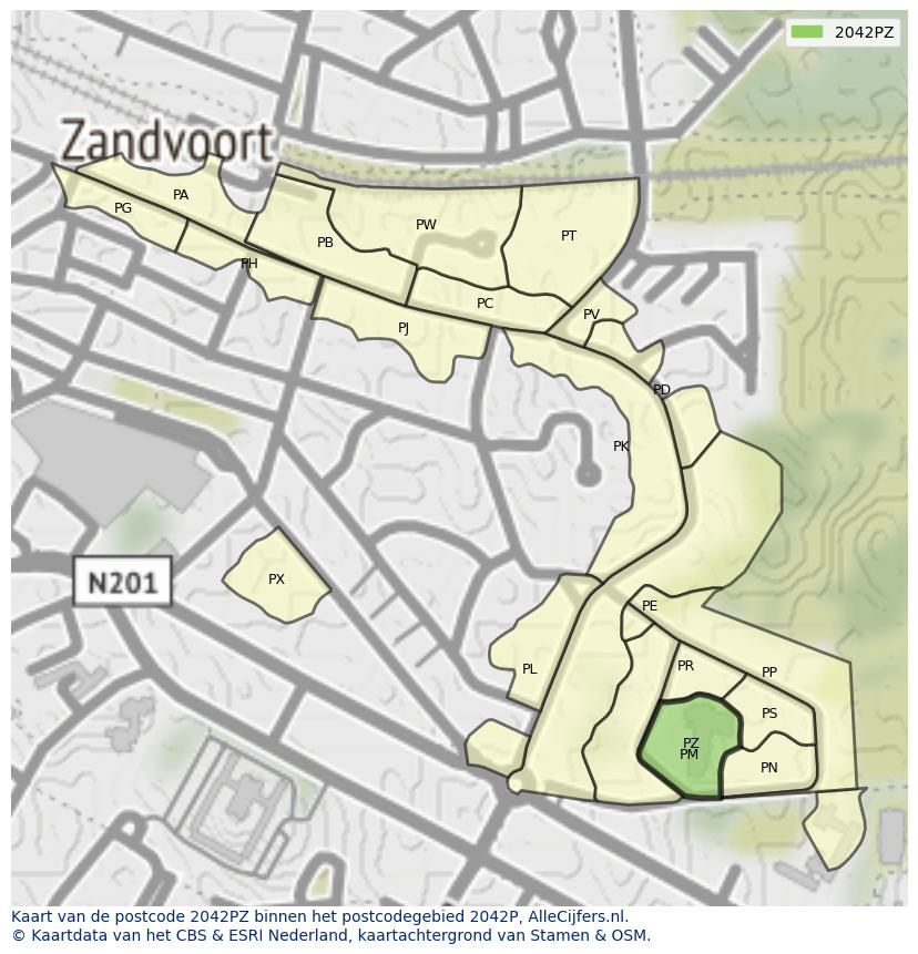 Afbeelding van het postcodegebied 2042 PZ op de kaart.