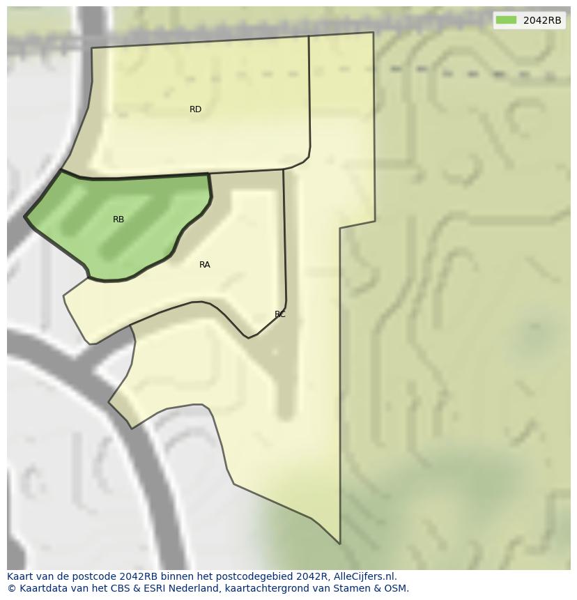 Afbeelding van het postcodegebied 2042 RB op de kaart.