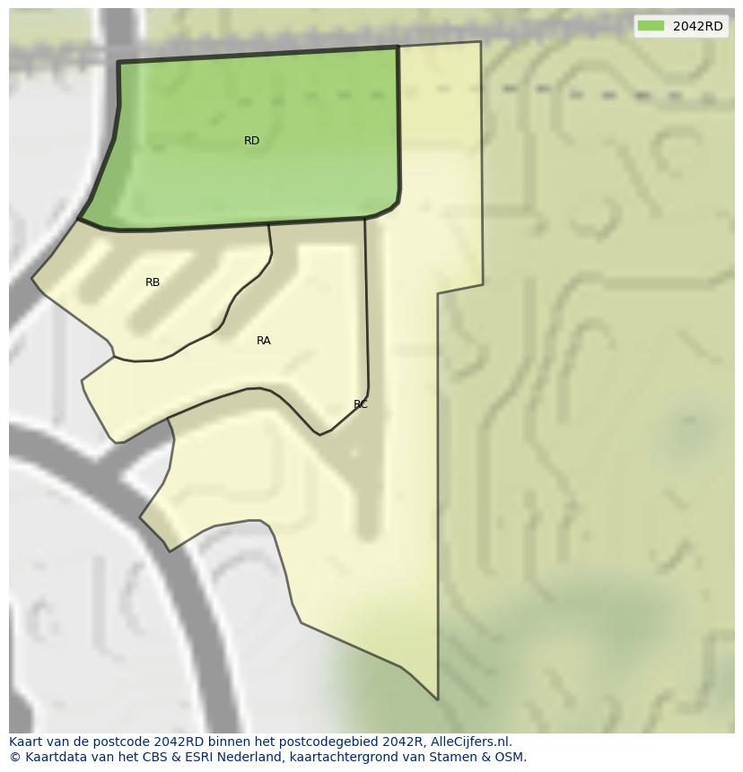 Afbeelding van het postcodegebied 2042 RD op de kaart.