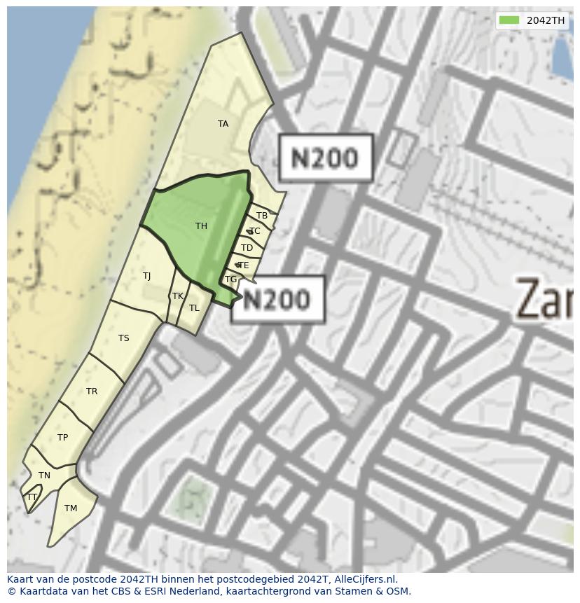 Afbeelding van het postcodegebied 2042 TH op de kaart.