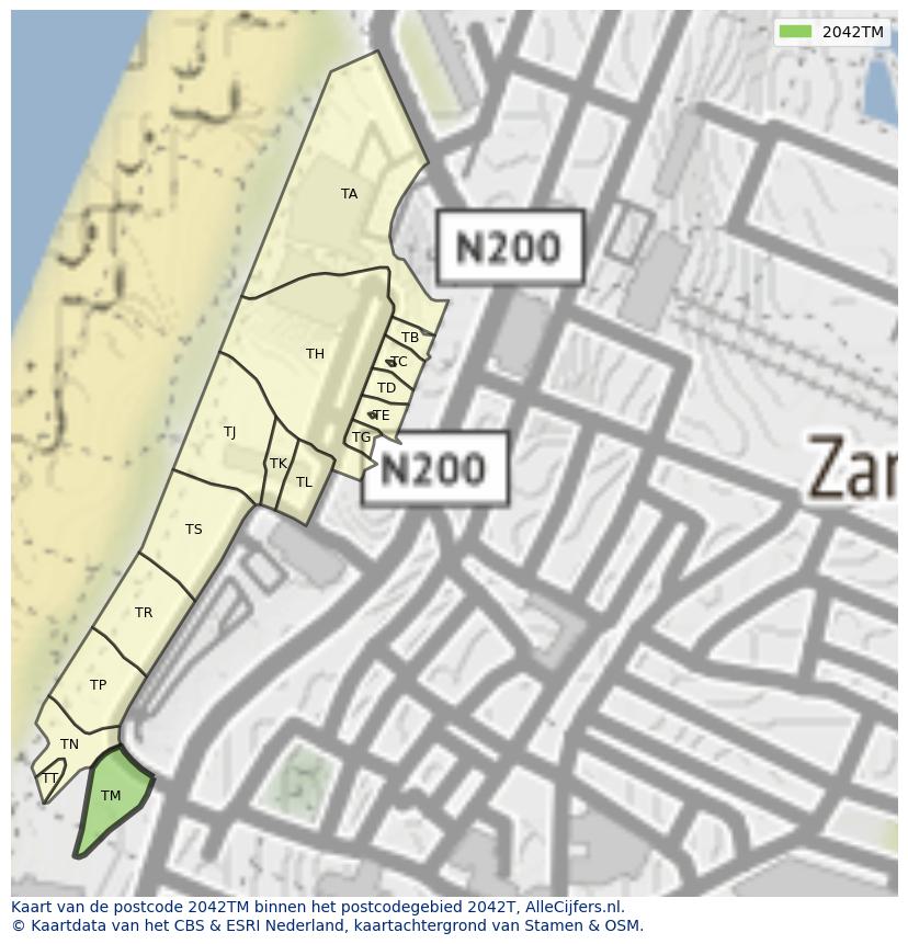 Afbeelding van het postcodegebied 2042 TM op de kaart.