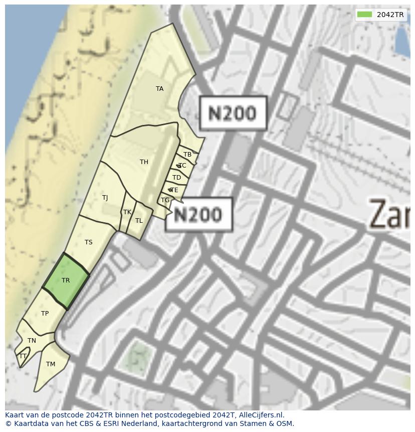 Afbeelding van het postcodegebied 2042 TR op de kaart.