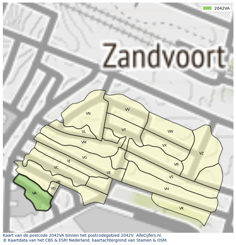 Afbeelding van het postcodegebied 2042 VA op de kaart.