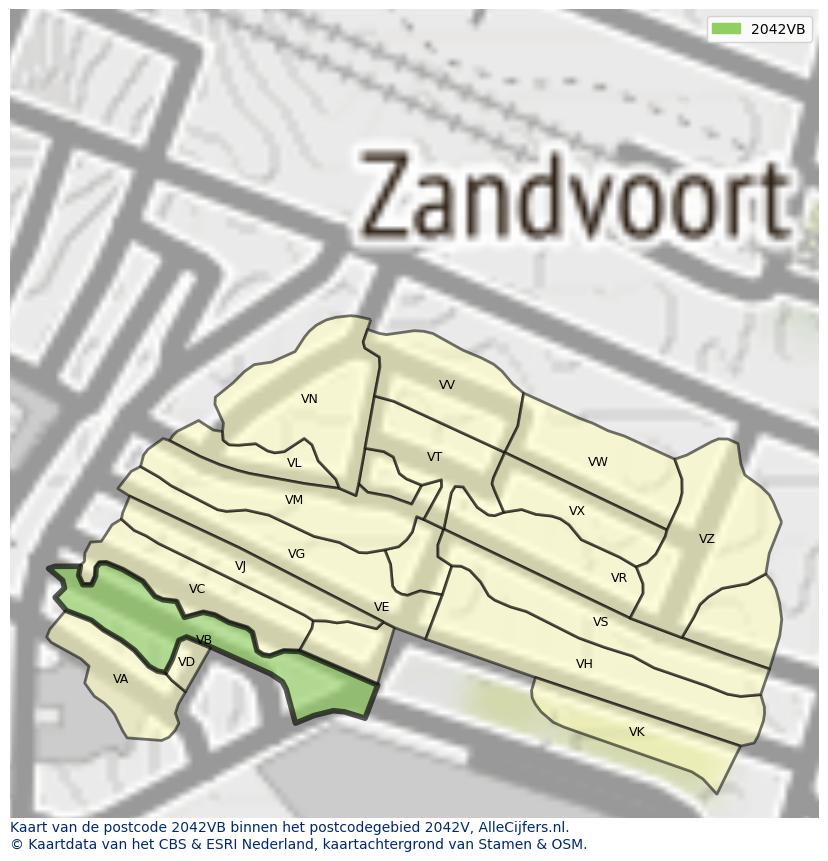 Afbeelding van het postcodegebied 2042 VB op de kaart.