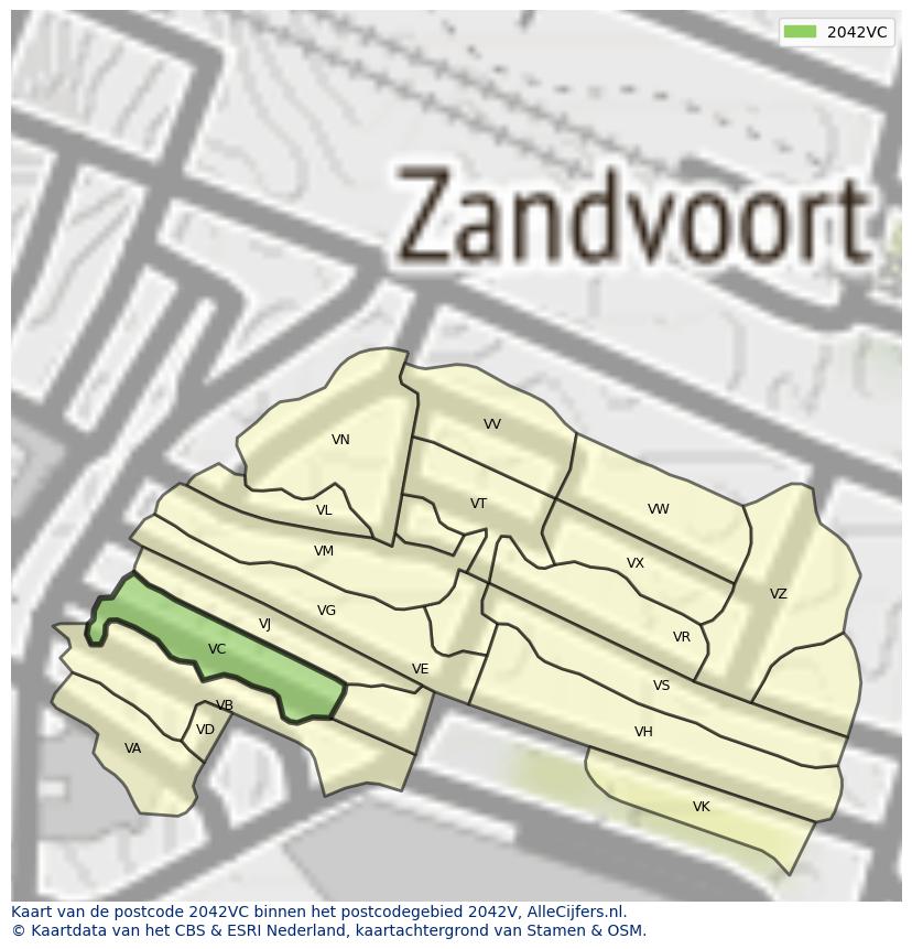 Afbeelding van het postcodegebied 2042 VC op de kaart.