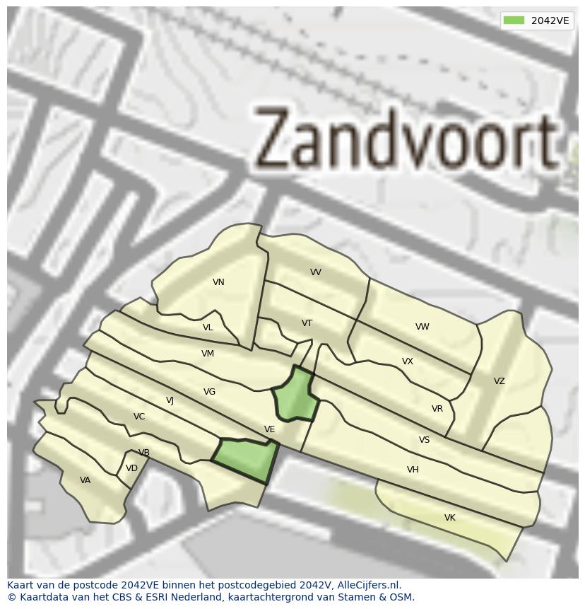 Afbeelding van het postcodegebied 2042 VE op de kaart.