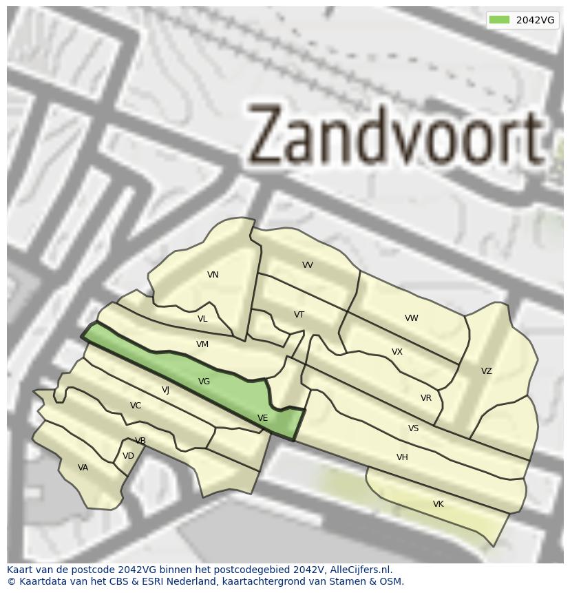 Afbeelding van het postcodegebied 2042 VG op de kaart.