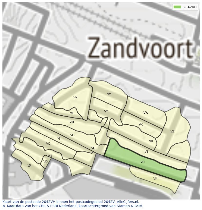 Afbeelding van het postcodegebied 2042 VH op de kaart.
