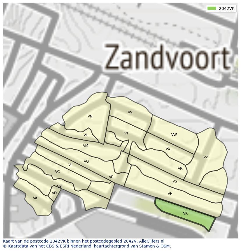 Afbeelding van het postcodegebied 2042 VK op de kaart.