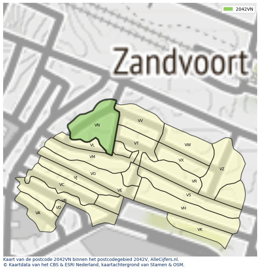 Afbeelding van het postcodegebied 2042 VN op de kaart.