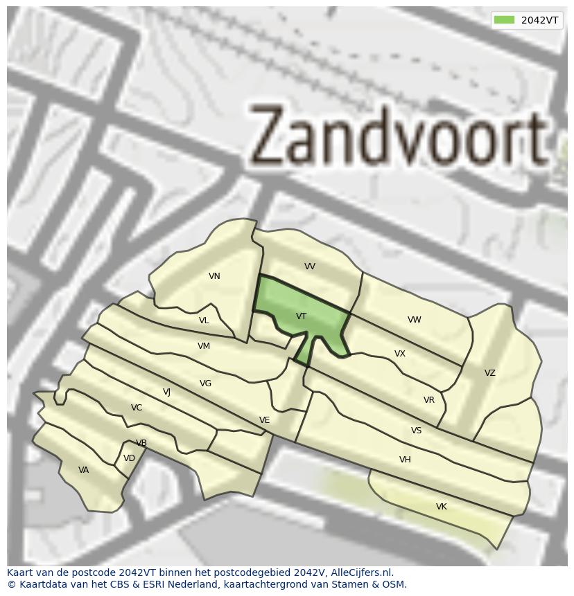 Afbeelding van het postcodegebied 2042 VT op de kaart.
