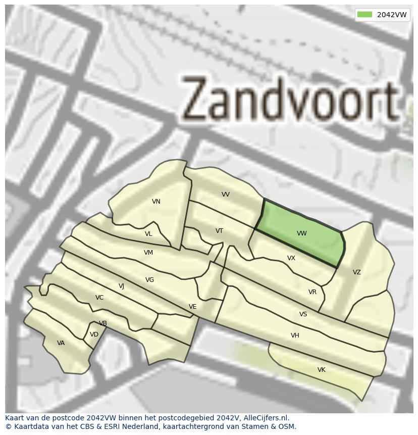 Afbeelding van het postcodegebied 2042 VW op de kaart.