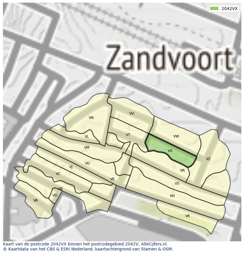 Afbeelding van het postcodegebied 2042 VX op de kaart.