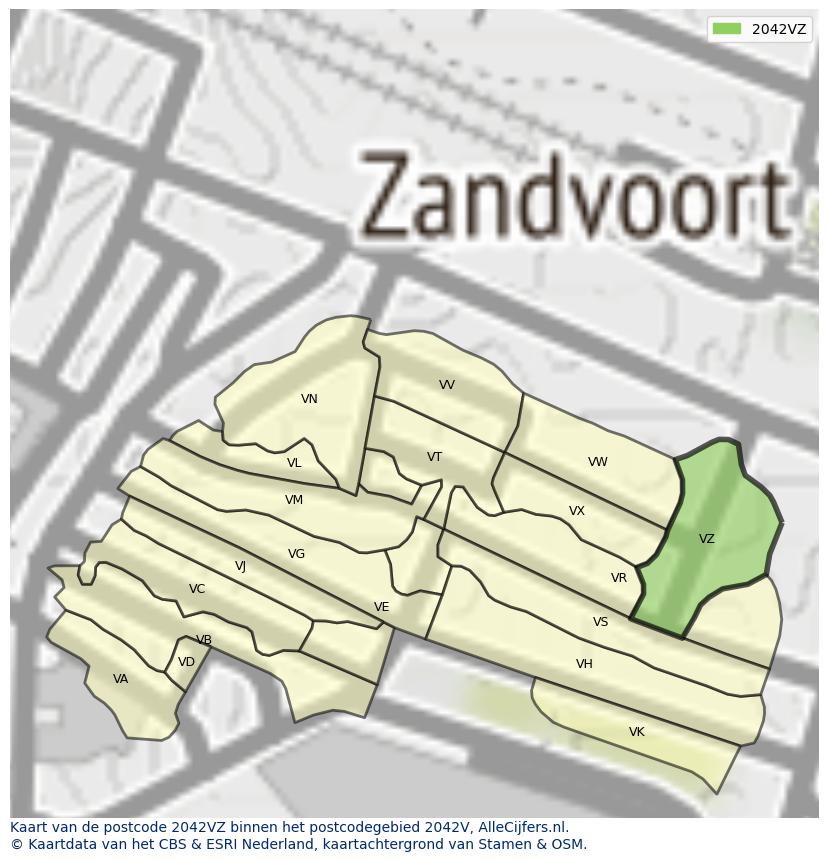 Afbeelding van het postcodegebied 2042 VZ op de kaart.
