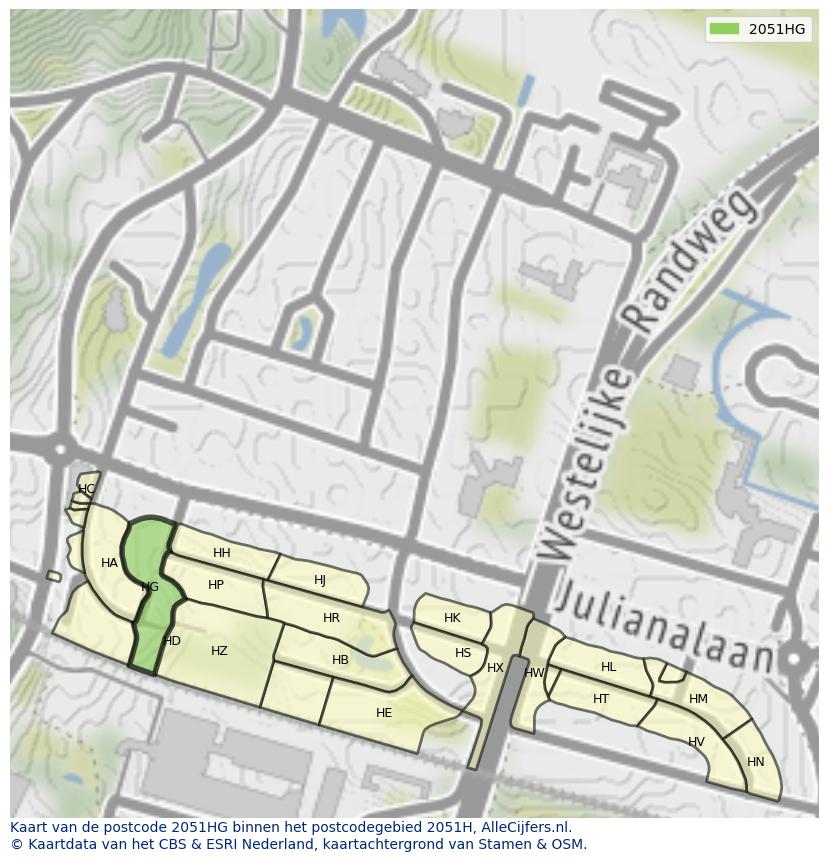 Afbeelding van het postcodegebied 2051 HG op de kaart.