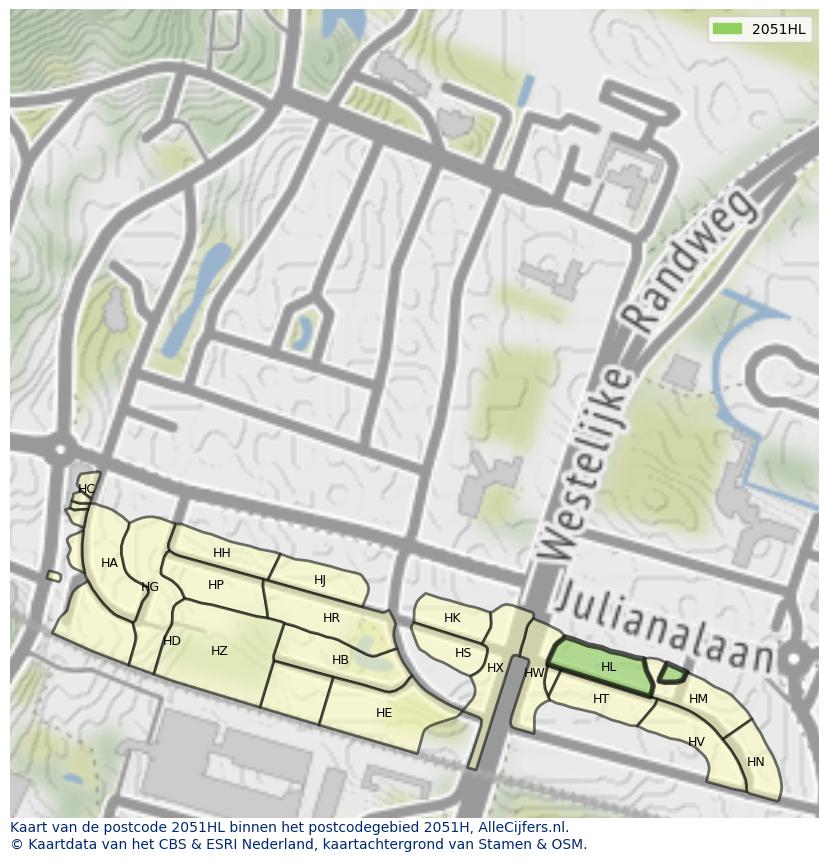Afbeelding van het postcodegebied 2051 HL op de kaart.