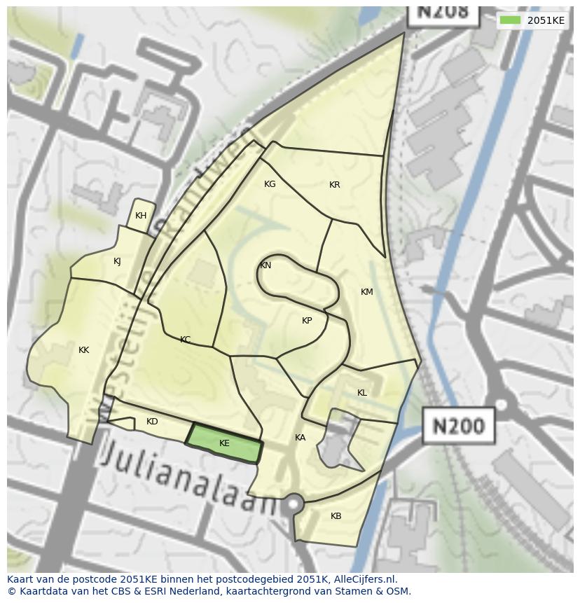 Afbeelding van het postcodegebied 2051 KE op de kaart.