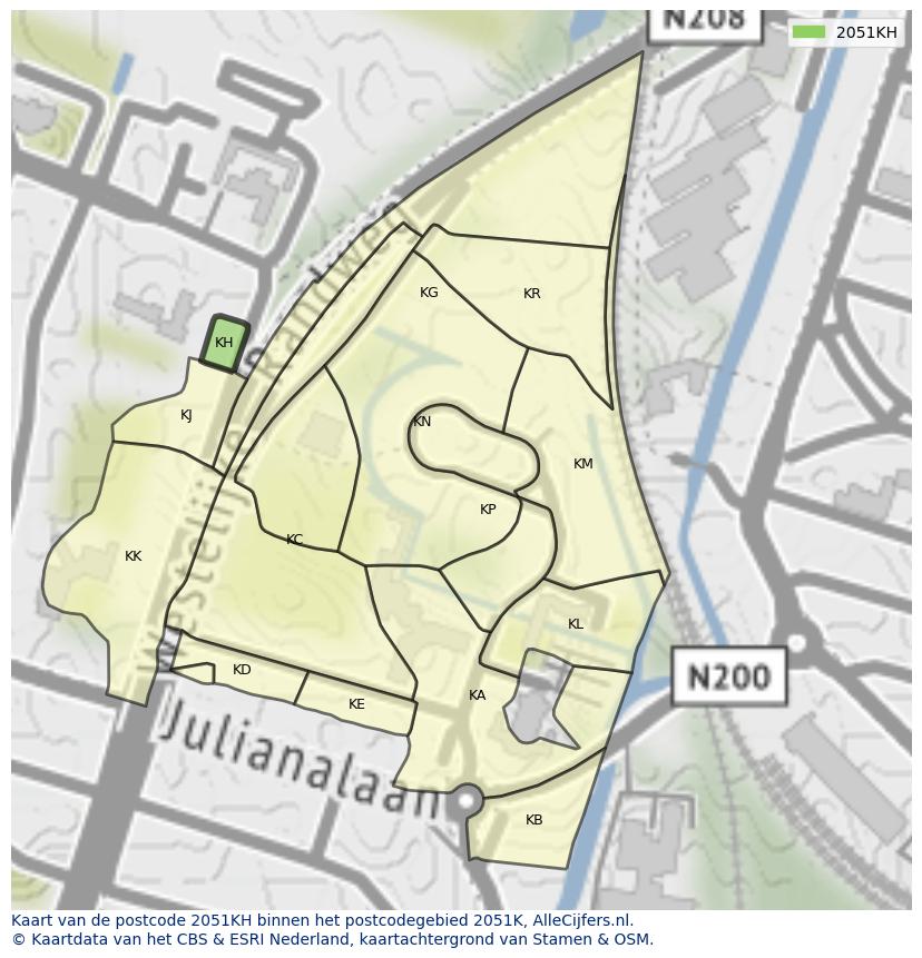 Afbeelding van het postcodegebied 2051 KH op de kaart.