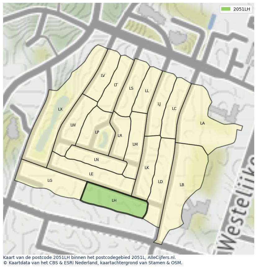 Afbeelding van het postcodegebied 2051 LH op de kaart.