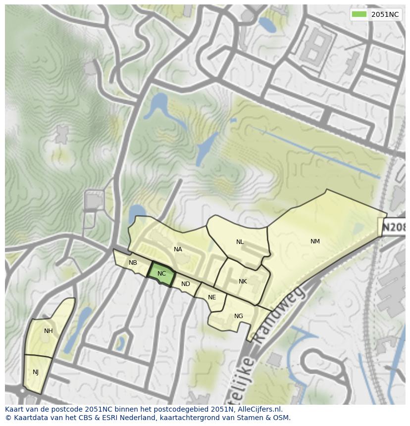 Afbeelding van het postcodegebied 2051 NC op de kaart.