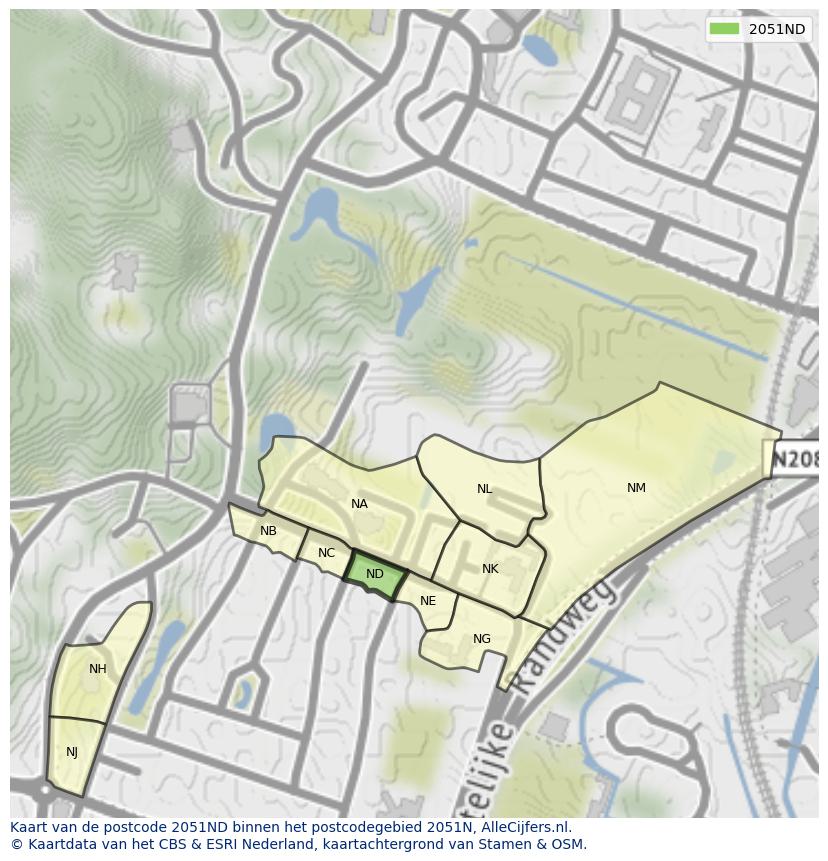 Afbeelding van het postcodegebied 2051 ND op de kaart.